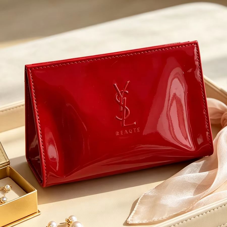 Ysl Beauty Makeup - YSL Kırmızı Vernikli Deri Mini Kozmetik
