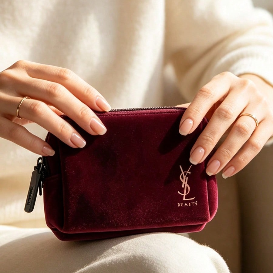 Ysl Beauty Makeup - YSL Vintage Bordo Kadife Makyaj Çantası