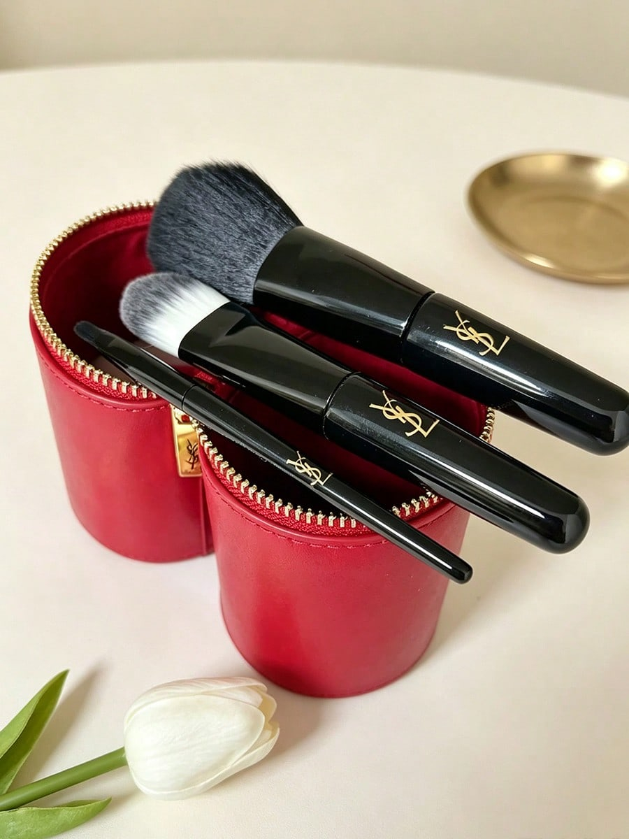 Ysl Beauty Makeup - YSL Makyaj Fırça Seti, Kırmızı Silindir