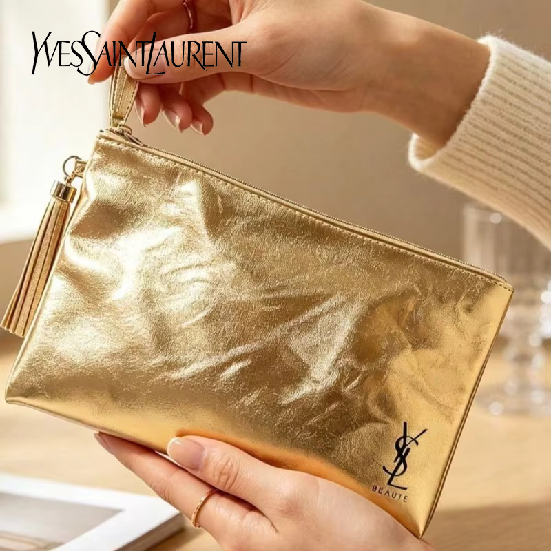 Ysl Beauty Makeup - YSL Altın Kozmetik Çantası, Taşınabilir Su